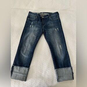 Kut from the Kloth Dark Blue Distressed Ankle Jeans with 5” cuffs